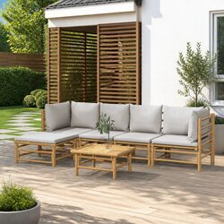 Garden Lounge Set 6 Piece Bamboo Outdoor Furniture Sectional with Cushions