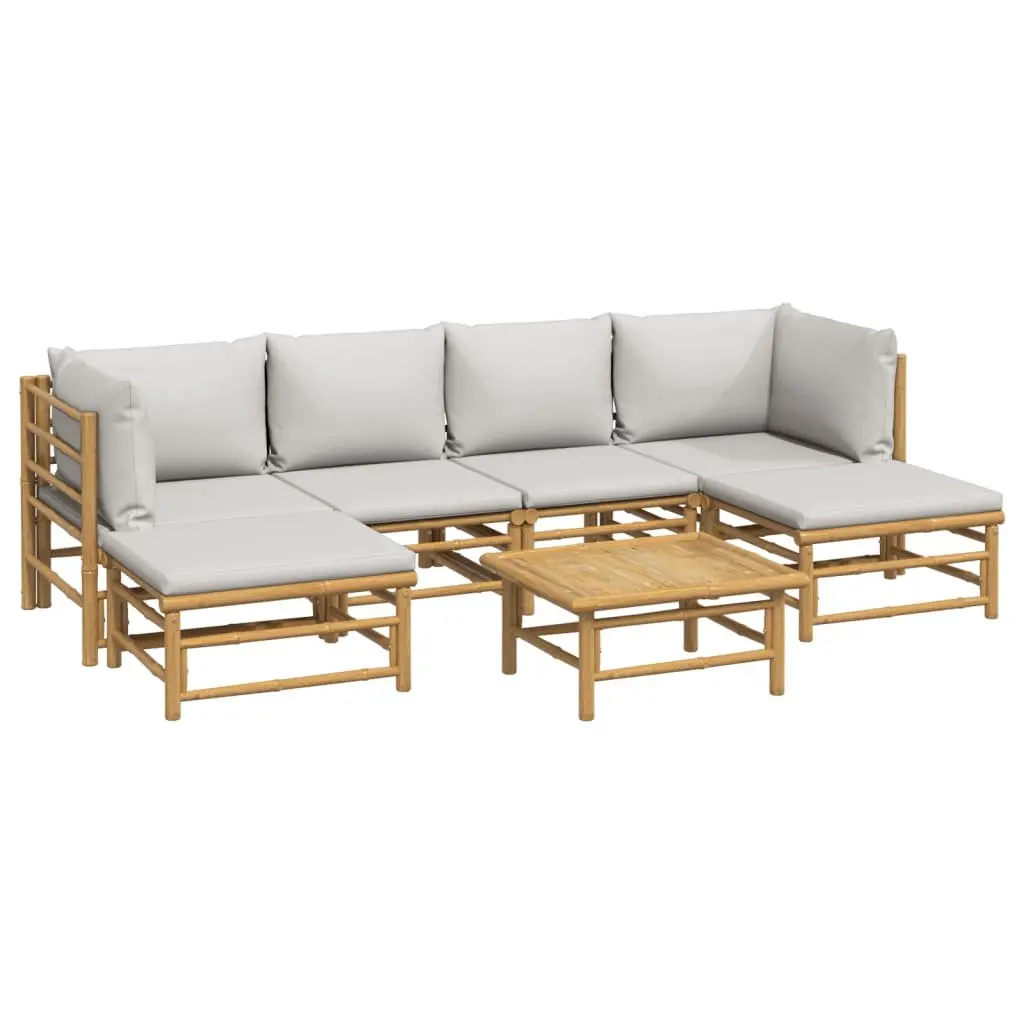 Bamboo Garden Lounge Set 7 Piece Modular Outdoor Furniture with Light Grey Cushions