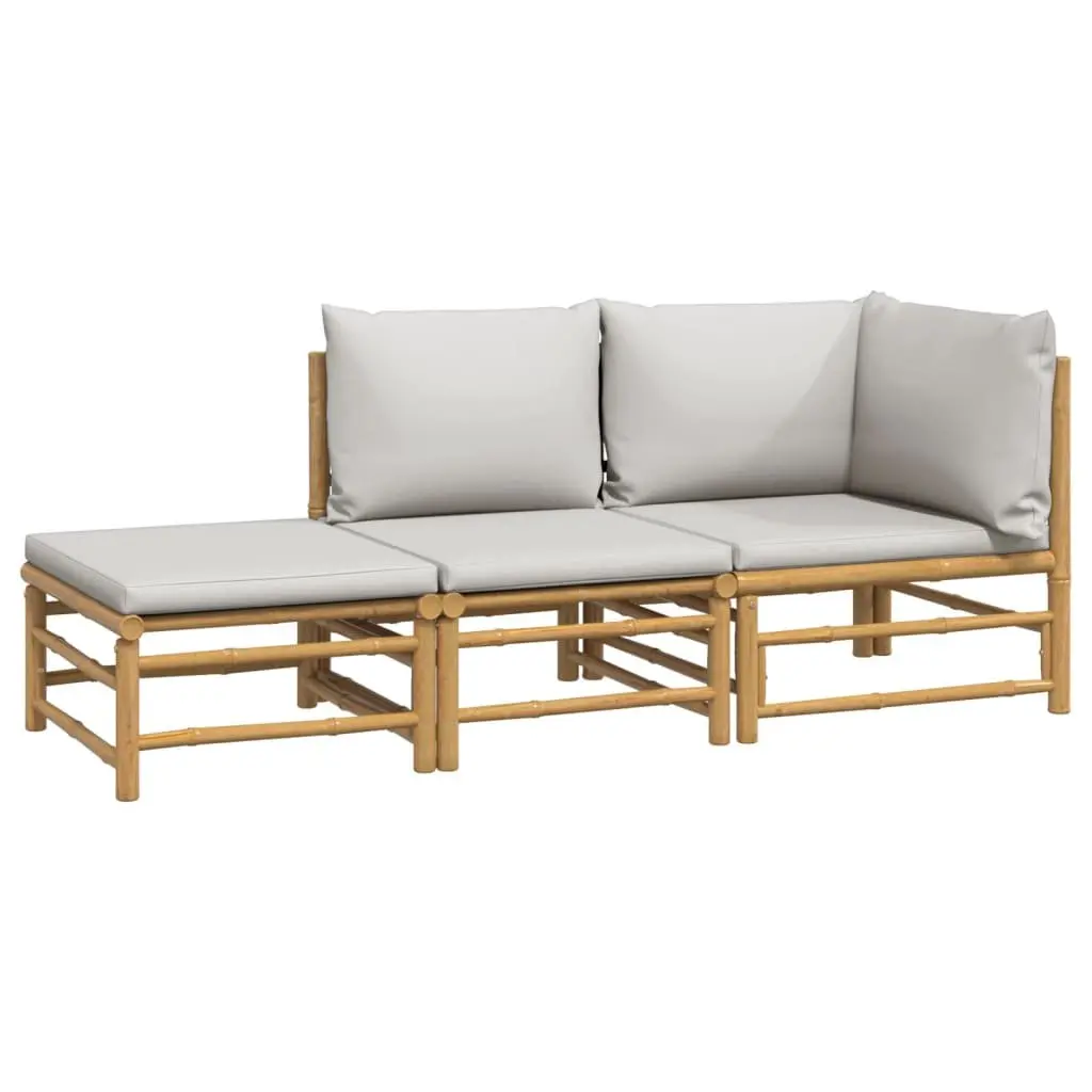 3 Piece Garden Lounge Set Bamboo Sofa with Cushions and Table Outdoor Furniture