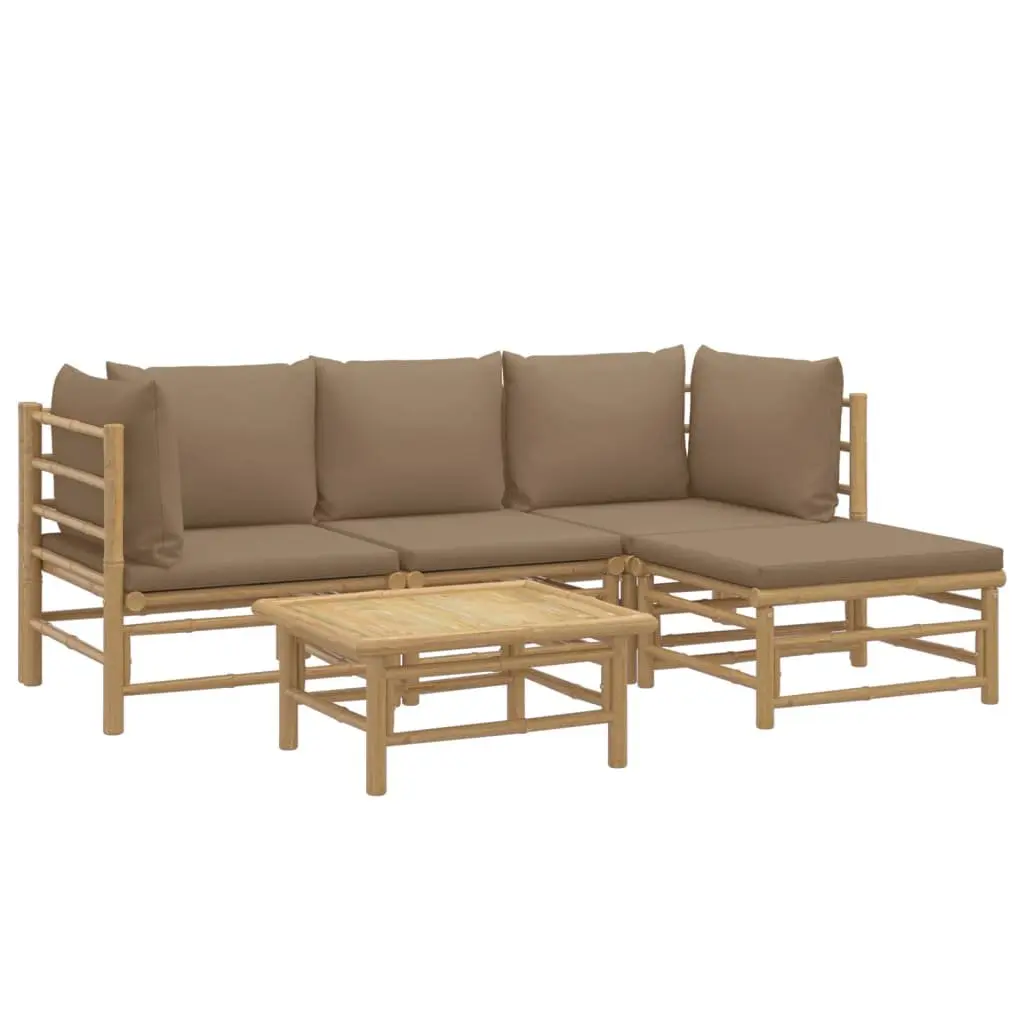 5 Piece Bamboo Garden Lounge Set Outdoor Furniture with Cushions Brown
