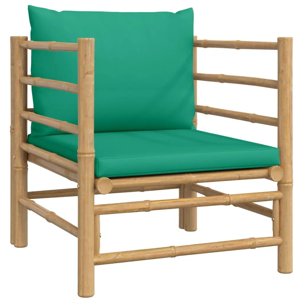 7 Piece Bamboo Garden Lounge Set Outdoor Furniture with Green Cushions Brown