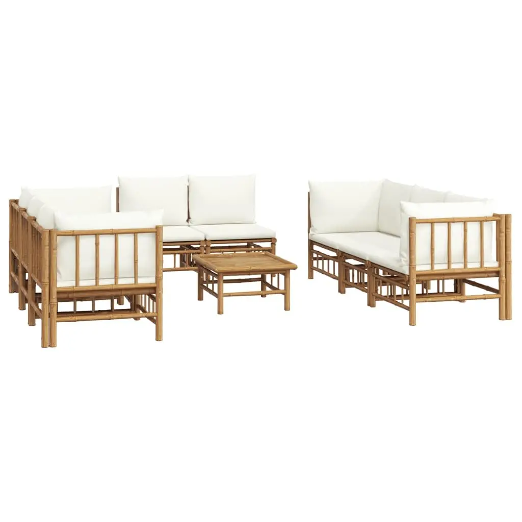 Bamboo Garden Lounge Set 9 Piece Modular Outdoor Furniture with Cream Cushions