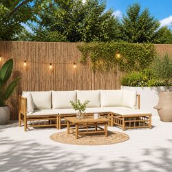 Garden Lounge Set 6 Piece Outdoor Furniture Bamboo Sectional with Cushions