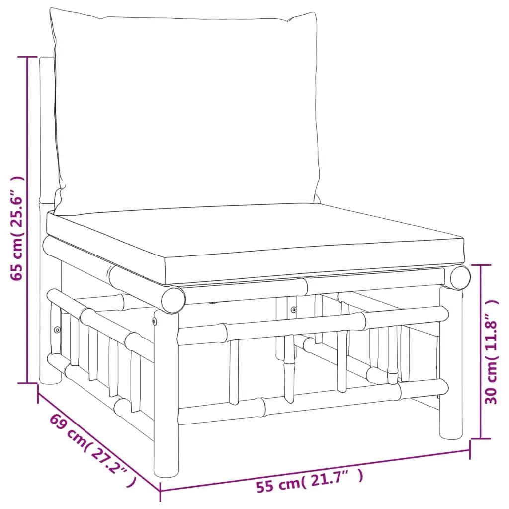 Bamboo Modular Lounge Set Outdoor Furniture 6 Piece with Cushioned Seating and Table for Garden and Patio