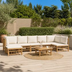 Outdoor Bamboo Lounge Set 8 Pieces with Cream Cushions