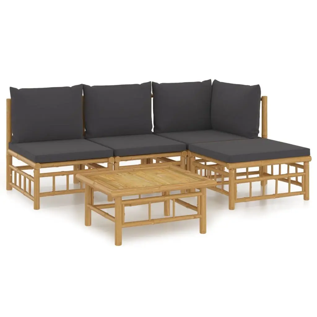 Bamboo Lounge Set 5 Piece Outdoor Furniture with Cushions Brown