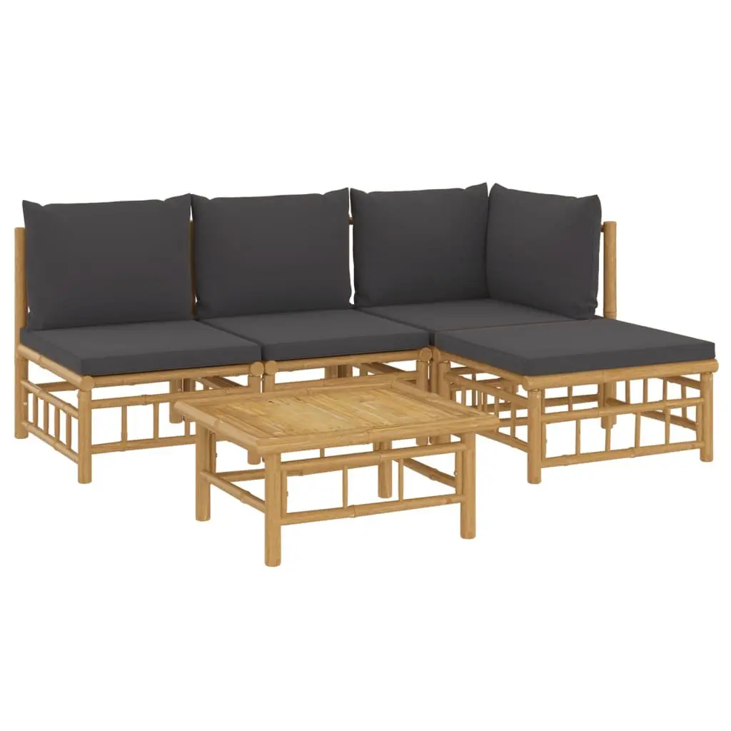 Bamboo Lounge Set 5 Piece Outdoor Furniture with Cushions Brown