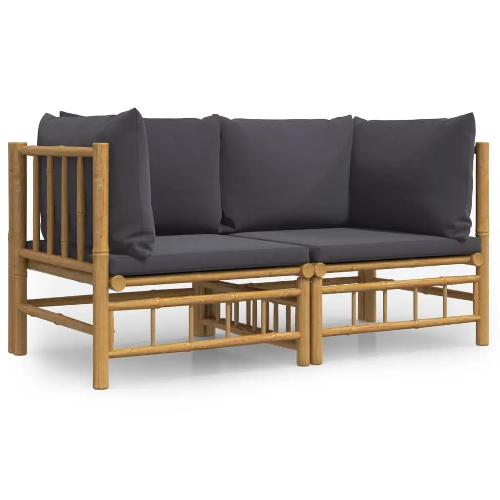 Bamboo Corner Sofa Set 2 pcs Modular Outdoor Furniture with Cushions
