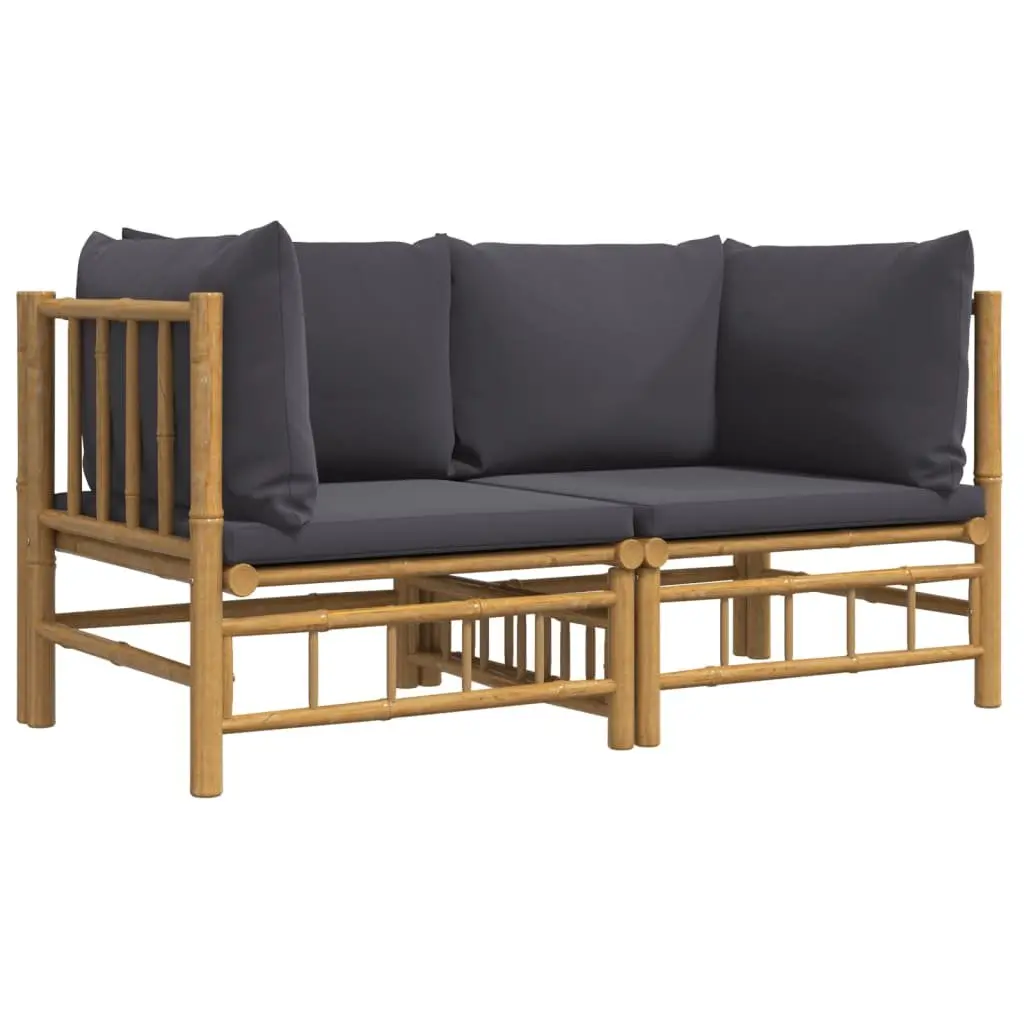 Bamboo Corner Sofa Set 2 pcs Modular Outdoor Furniture with Cushions