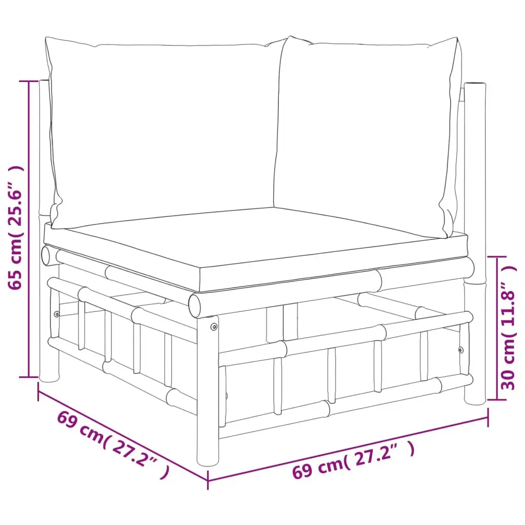 Bamboo Garden Lounge Set 6 Pieces Outdoor Furniture with Cushions Brown