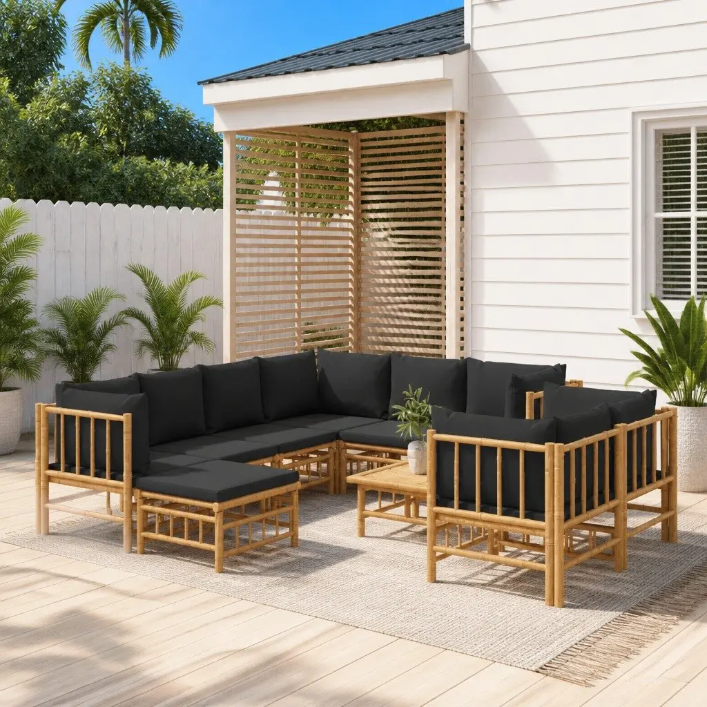 Bamboo Garden Lounge Set 10 Piece Modular Outdoor Furniture with Cushions