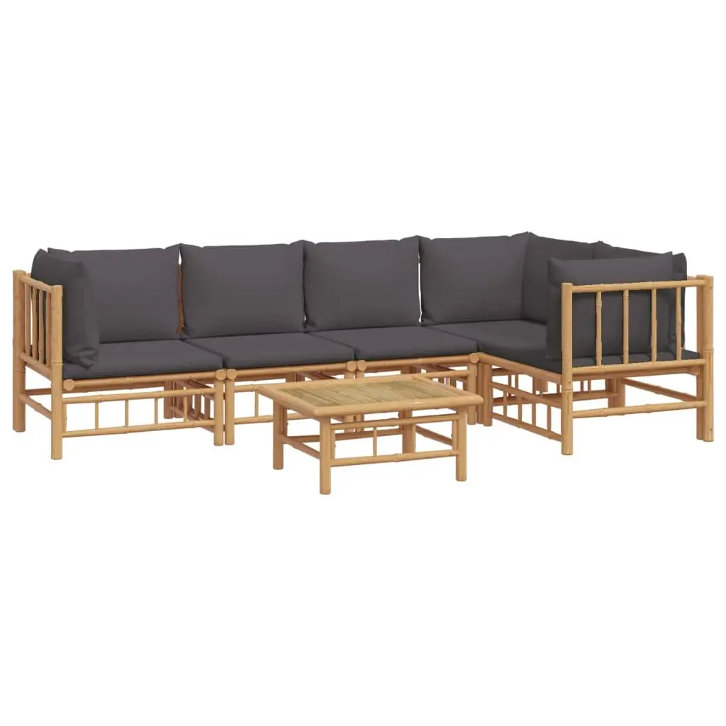 Bamboo Garden Lounge Set 6 Piece Modular Outdoor Furniture with Cushions Brown
