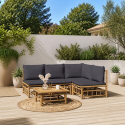 5 Piece Modular Bamboo Lounge Set for Outdoor Spaces