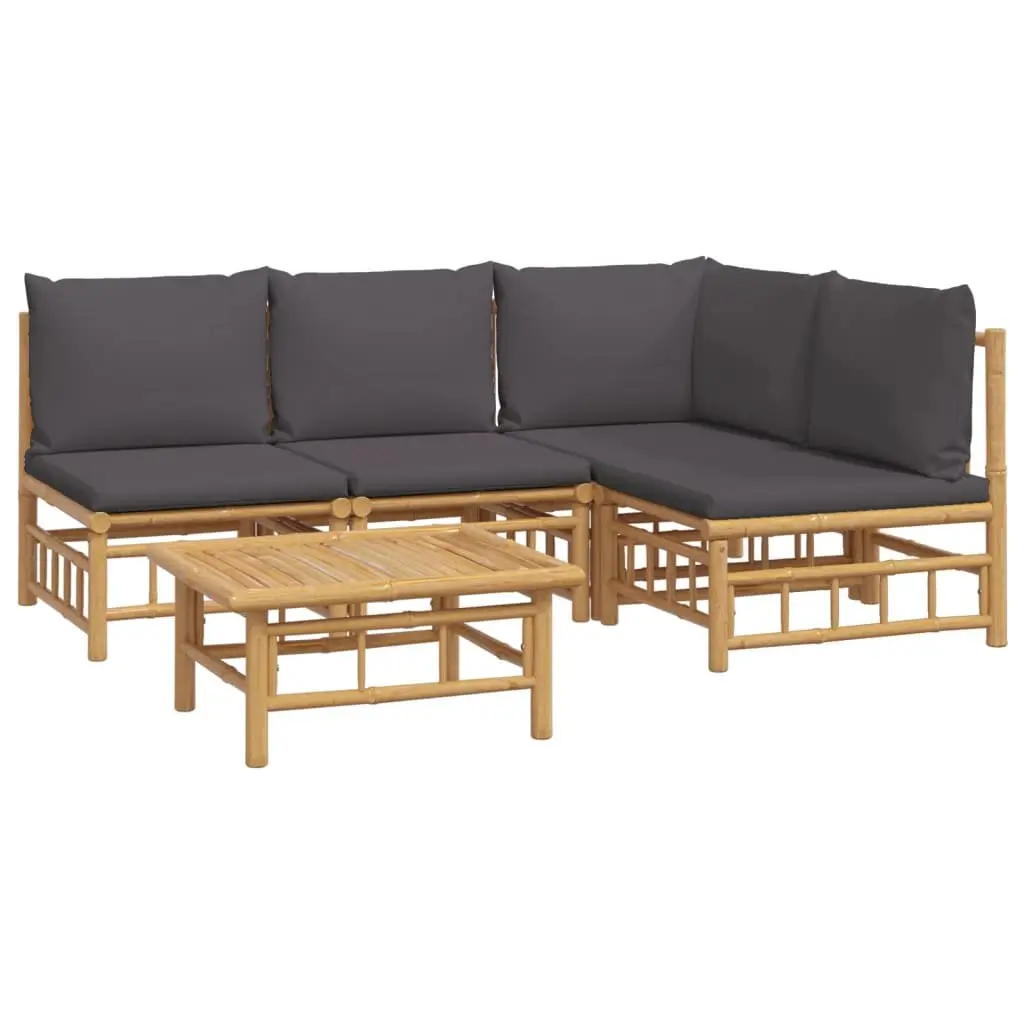 Bamboo Garden Lounge Set 5 Piece Modular Outdoor Furniture with Cushions