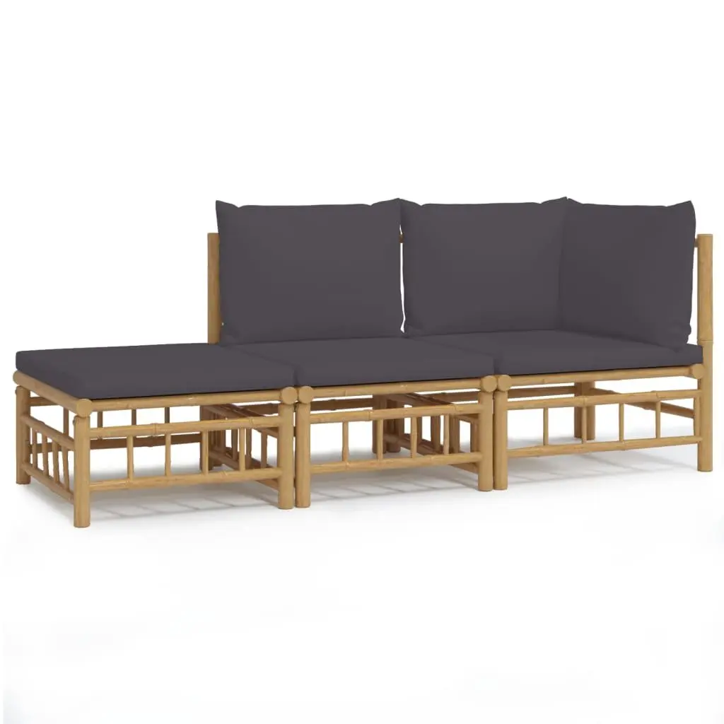 Bamboo Garden Lounge Set 3 Piece Cushioned Sofa and Table for Patio Outdoor Use