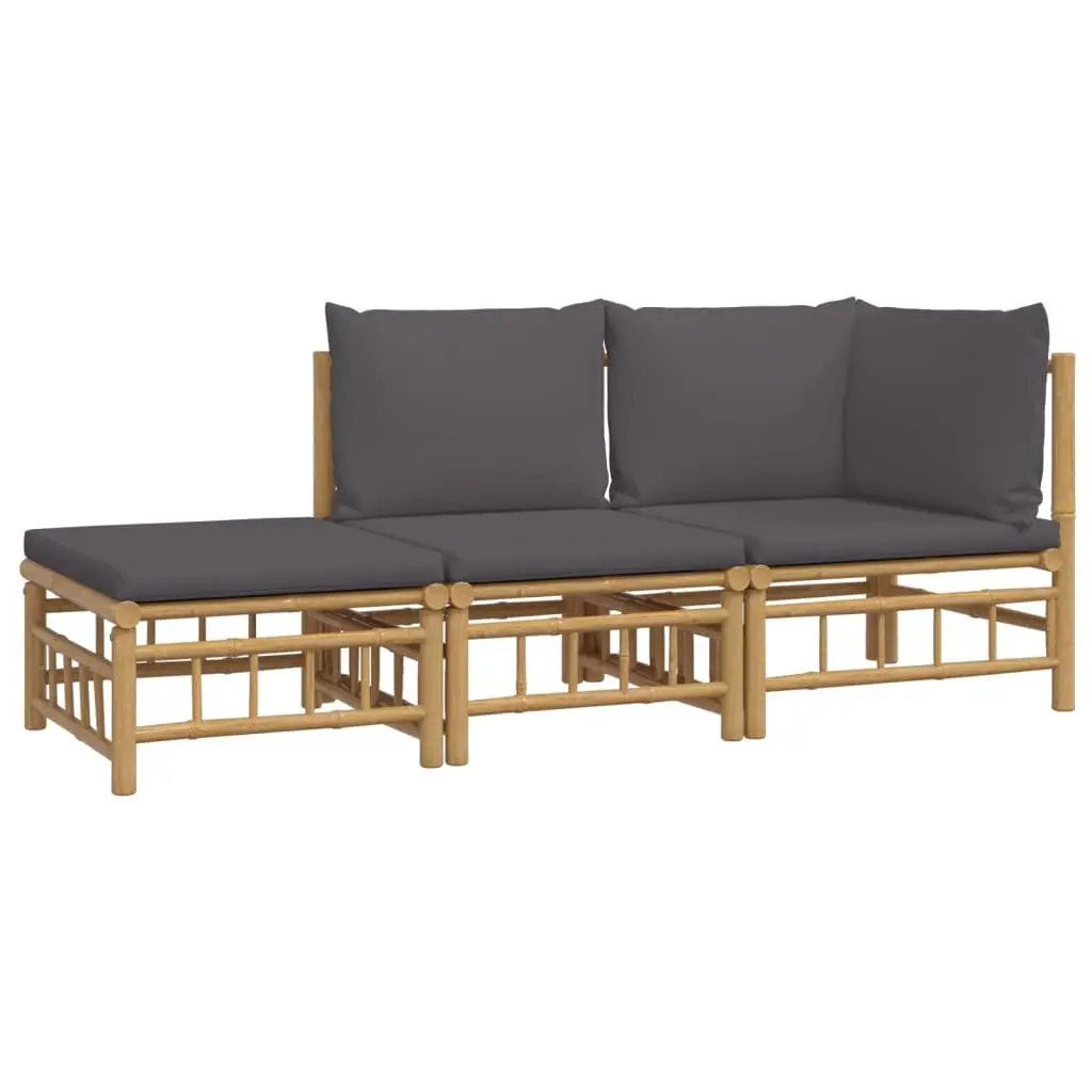 Bamboo Garden Lounge Set 3 Piece Cushioned Sofa and Table for Patio Outdoor Use
