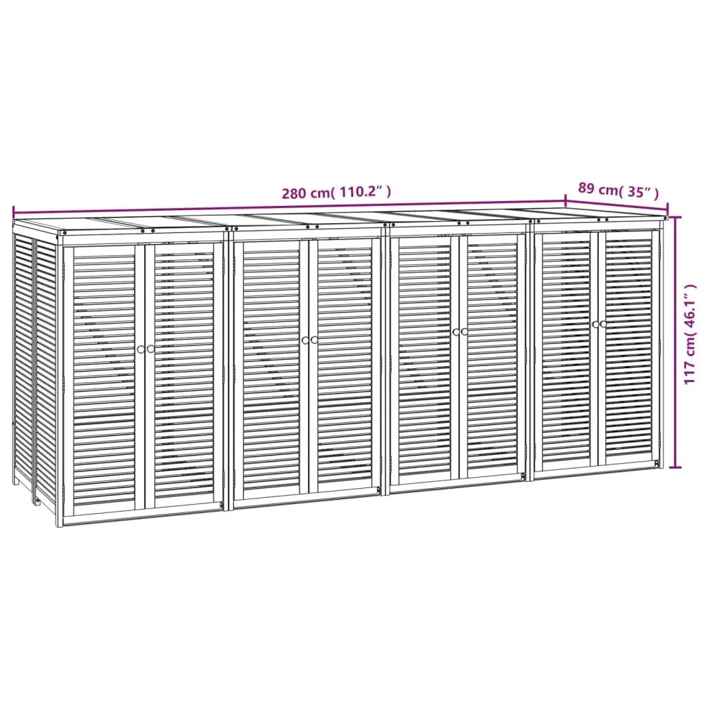 Quadruple Garbage Bin Shed 280x89x117 cm Solid Wood Waste Container Enclosure