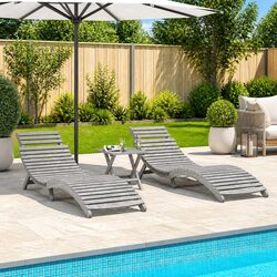 Outdoor 2-Piece Loungers Set with Side Table in Grey