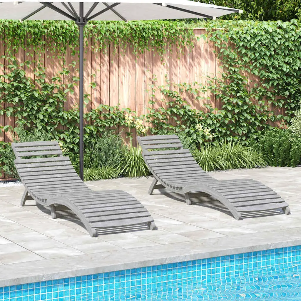 Sun Loungers Set 2 pcs with Side Table Grey Outdoor Garden Patio Furniture