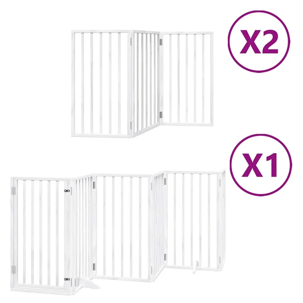 Dog Gate 12 Panels Foldable White Poplar Wood Pet Safety Barrier with Door Lock