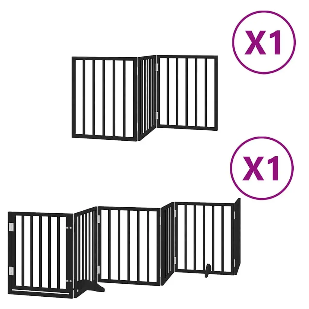 Dog Gate 9 Panels Foldable Black Poplar Wood with Door