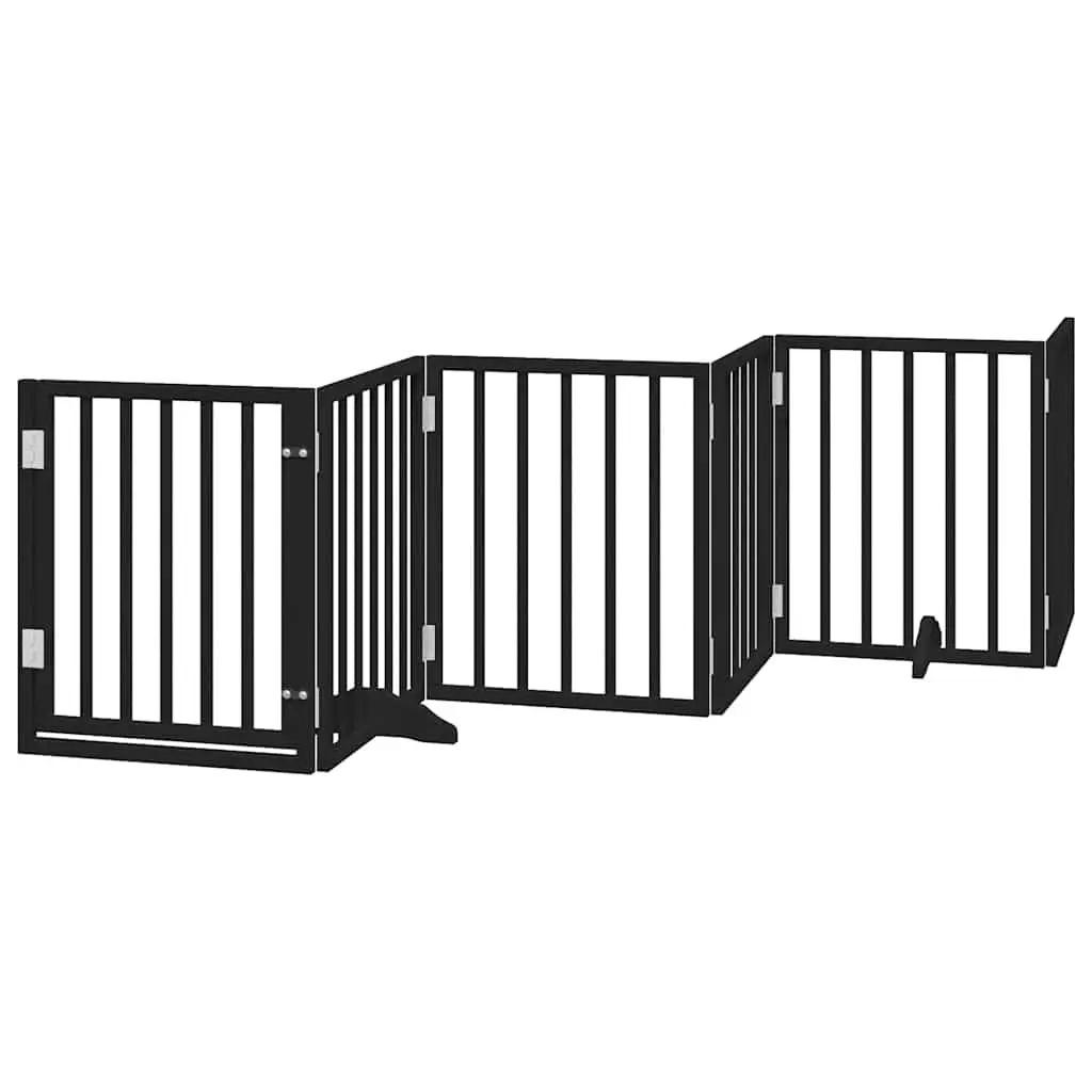 Dog Gate 9 Panels Foldable Black Poplar Wood with Door