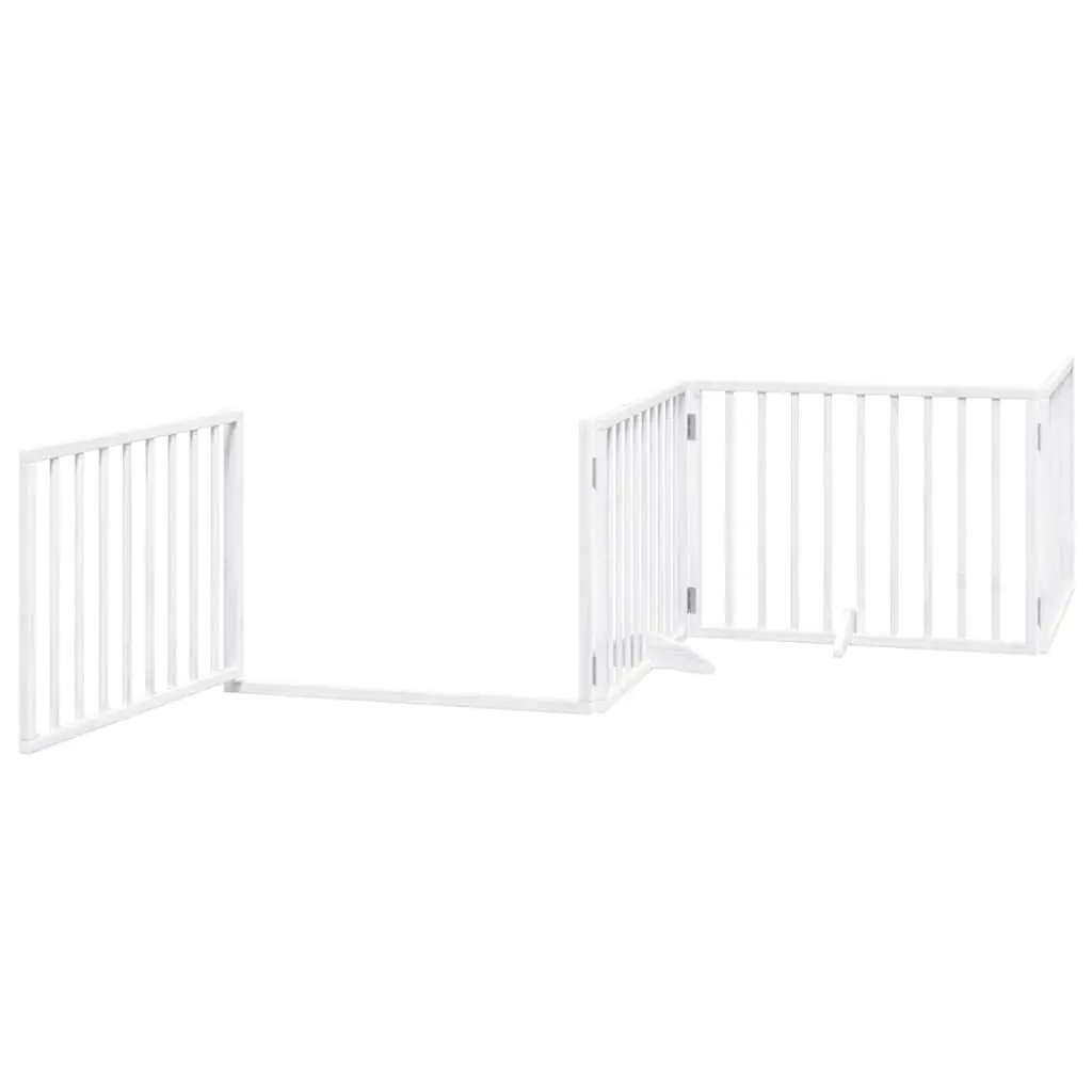 Dog Gate 6 Panels Foldable Poplar Wood Safety Barrier with Door Lock