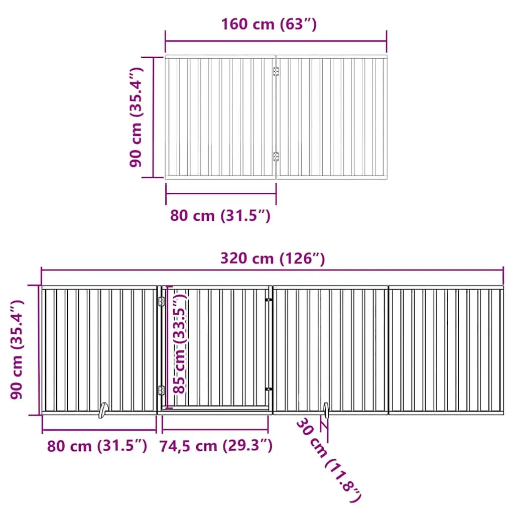 Dog Gate 6 Panels Foldable Black Poplar Wood Pet Safety Barrier Door Enclosure