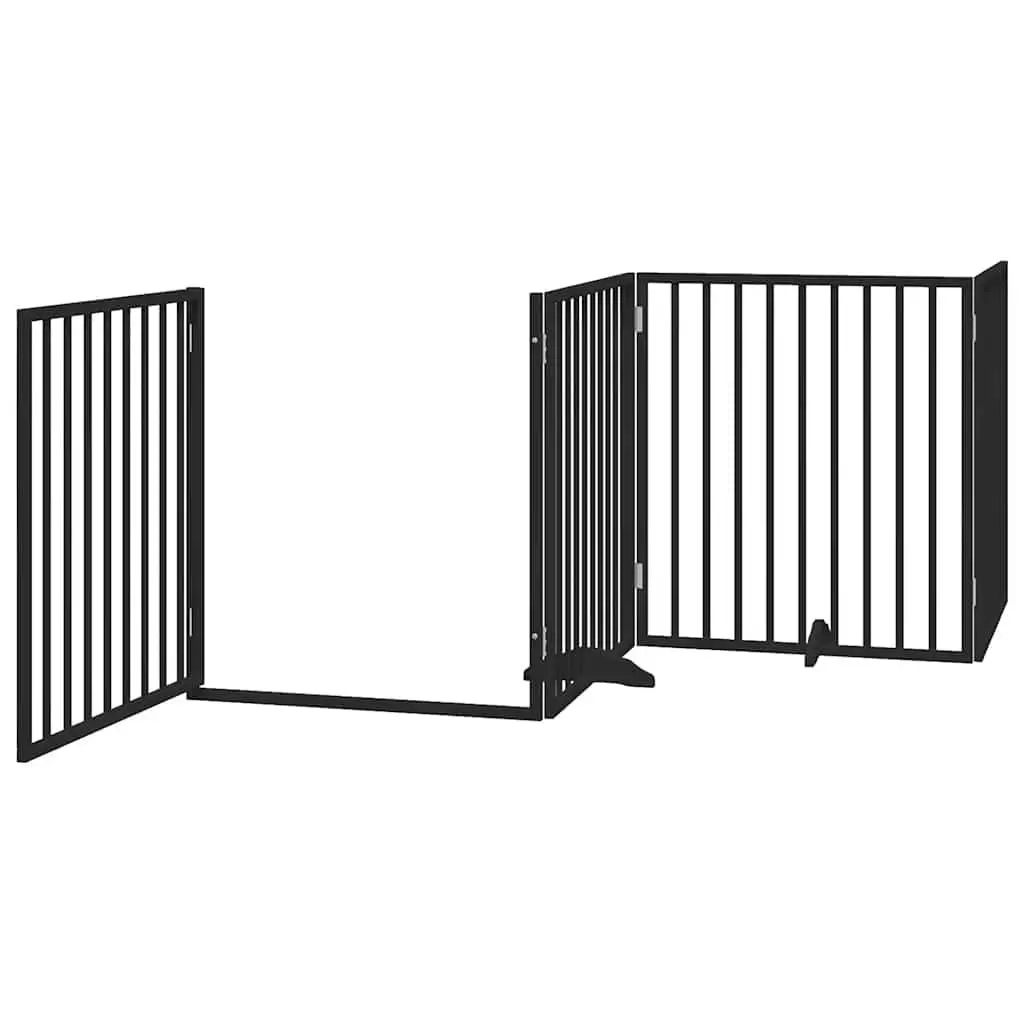 Dog Gate 6 Panels Foldable Black Poplar Wood Pet Safety Barrier Door Enclosure