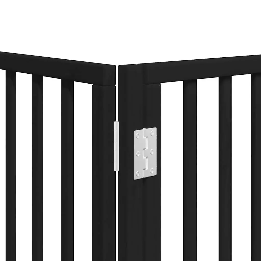 Dog Gate 6 Panels Foldable Black Poplar Wood Pet Safety Barrier Door Enclosure