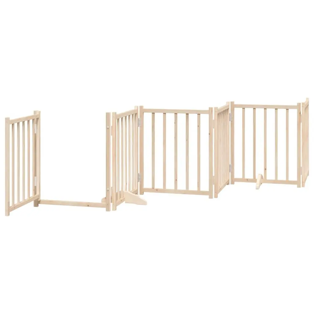 Dog Gate 12 Panels 600cm Foldable Poplar Wood Pet Safety Barrier with Door