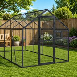 Bird Aviary Anthracite 1.79x6x1.85 m Aluminium Frame Wire Mesh Large Parrot Cage
