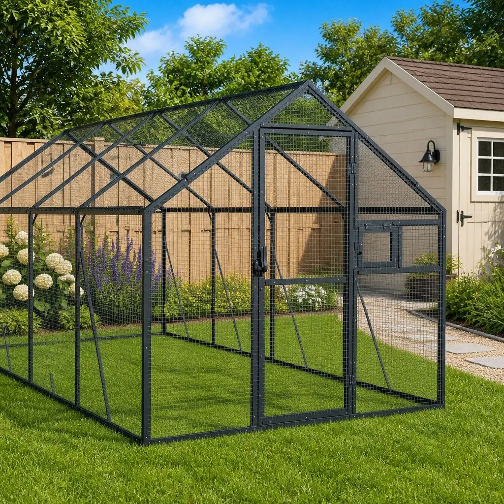 Large Outdoor Aviary Bird Cage with Anthracite Aluminium Frame and Wire Mesh for Safe Play and Comfort