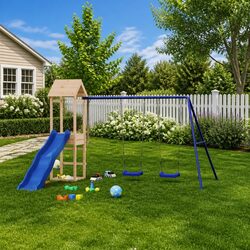 Wooden Play Equipment with Climbing Frame and Slide