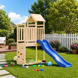 Backyard Wooden Playset with Slide and Climbing Frame