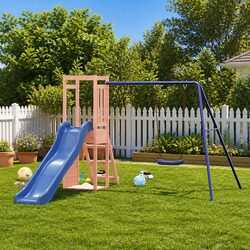 Outdoor Playset Wooden Swing Set Climbing Frame Slide Sandbox Backyard Play