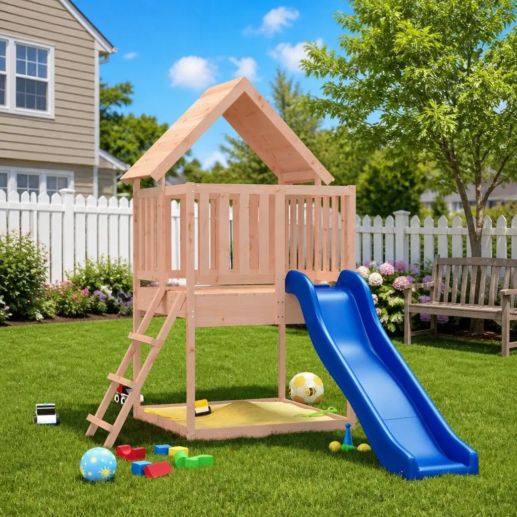 Wooden Outdoor Playset Climbing Frame Multi-Activity Centre with Slide and Sandpit