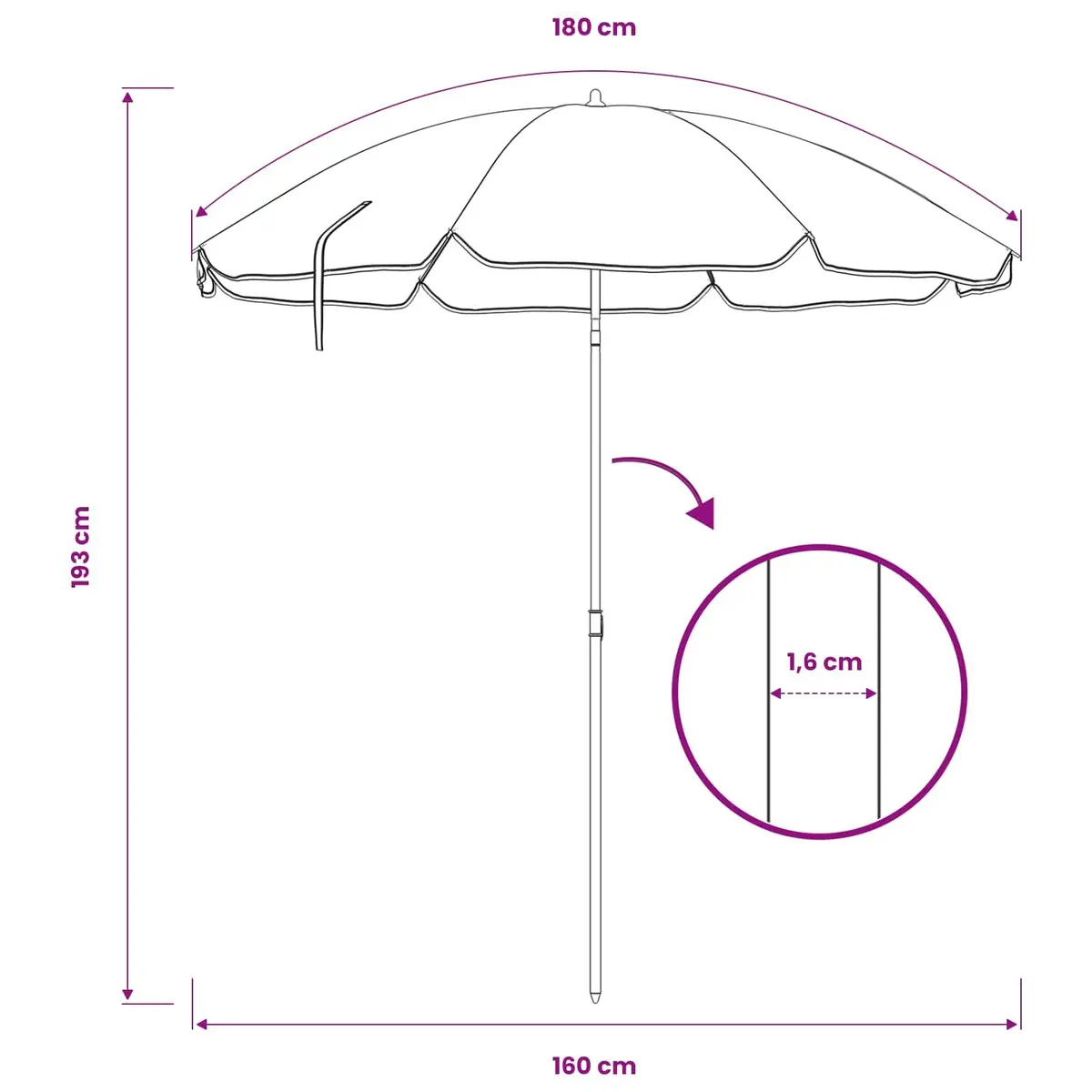 Garden Parasol 180cm Anthracite Polyester Canopy Steel Pole Adjustable Height Tilting