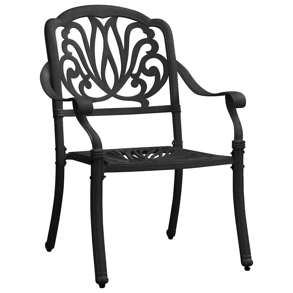 Outdoor Dining Chairs 2 Piece Set Black Cast Aluminium Rust and Weather Resistant Garden Seating