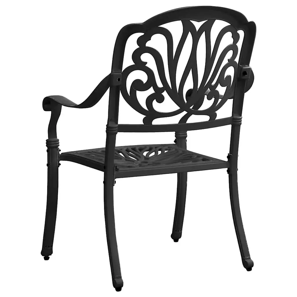 Outdoor Dining Chairs 2 Piece Set Black Cast Aluminium Rust and Weather Resistant Garden Seating