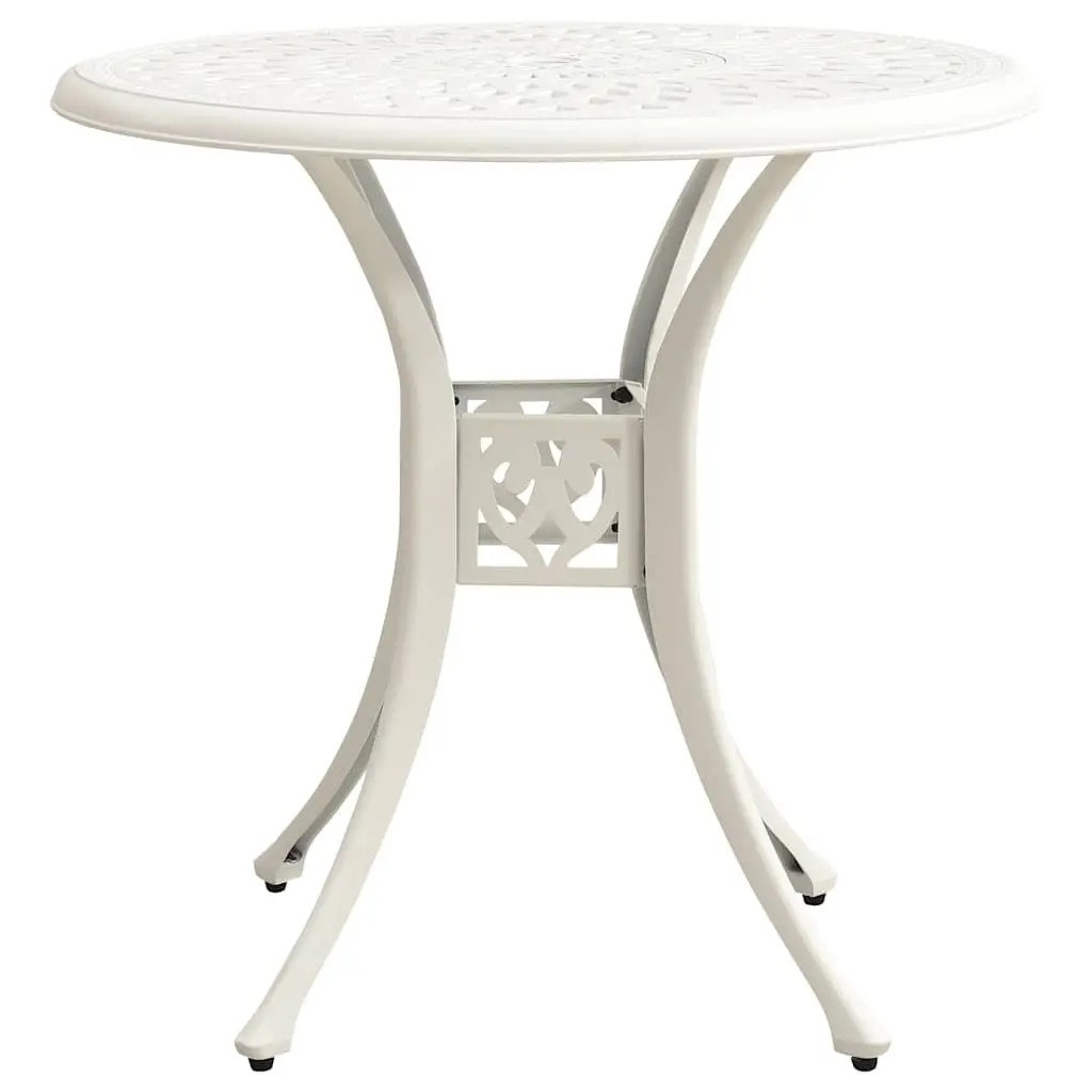 Garden Table 78cm White Cast Aluminium Outdoor Patio Furniture with Umbrella Hole