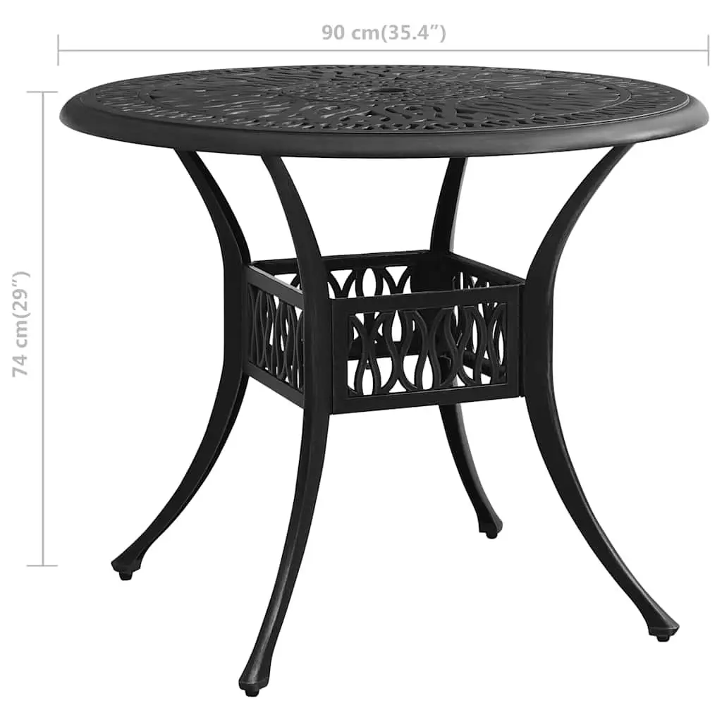Outdoor Garden Table Black Square Cast Aluminium with Umbrella Hole
