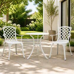White 3 Piece Bistro Set for Outdoor Relaxation