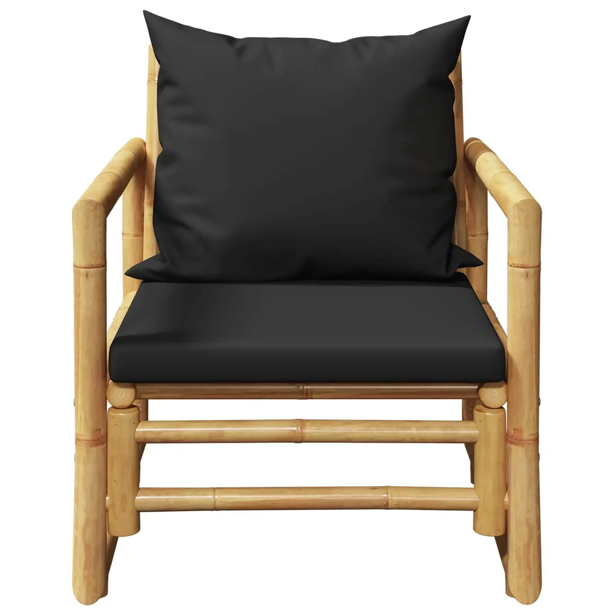 Outdoor Garden Chairs with Grey Cushions Set of 2 Bamboo Seating Patio Furniture