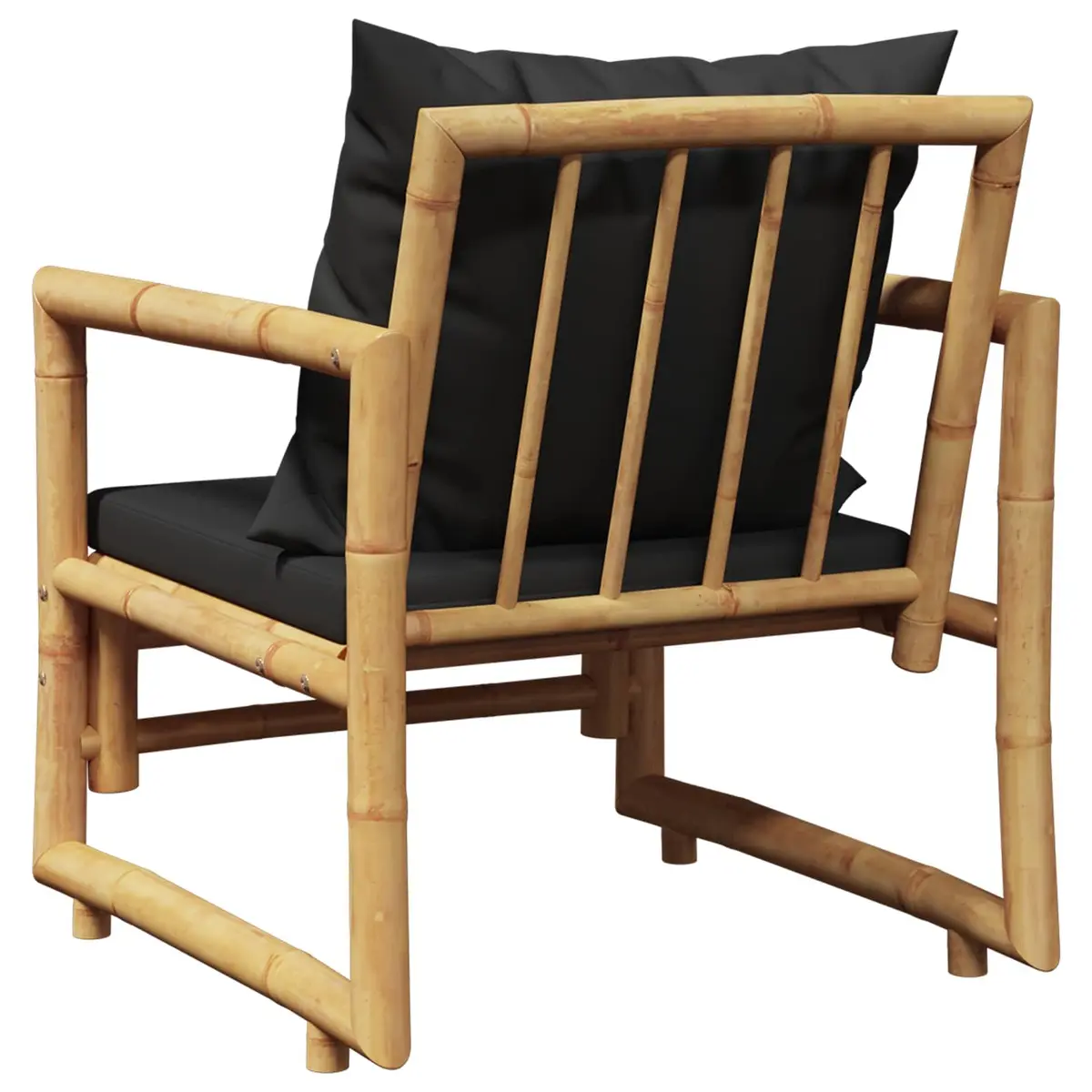 Outdoor Garden Chairs with Grey Cushions Set of 2 Bamboo Seating Patio Furniture