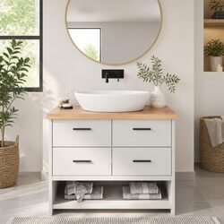 Bathroom Countertop Solid Oak Wood Light Brown Treated Vanity Top 100x50cm