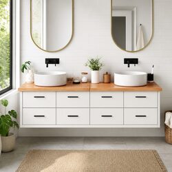 Bathroom Countertop 180x50cm Light Brown Treated Solid Wood Vanity Top Worktop