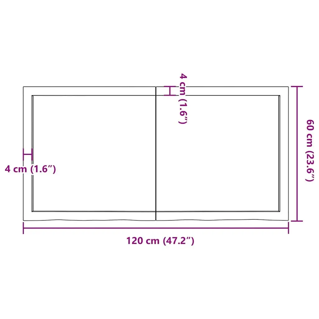 Dark Brown Treated Solid Wood Bathroom Countertop 120x60x6 cm Vanity Worktop