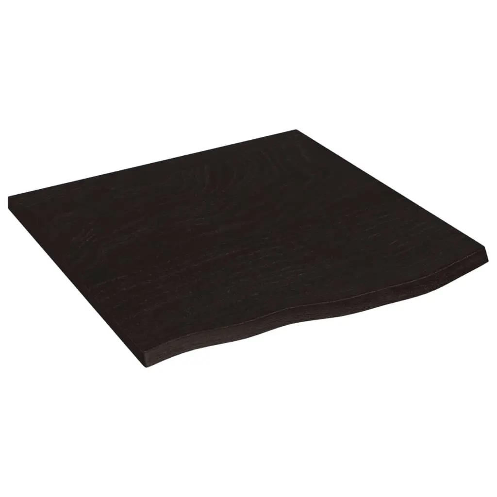 Solid Oak Wood Table Top 60x60x2 cm Dark Brown Treated Surface Handcrafted Live Edge