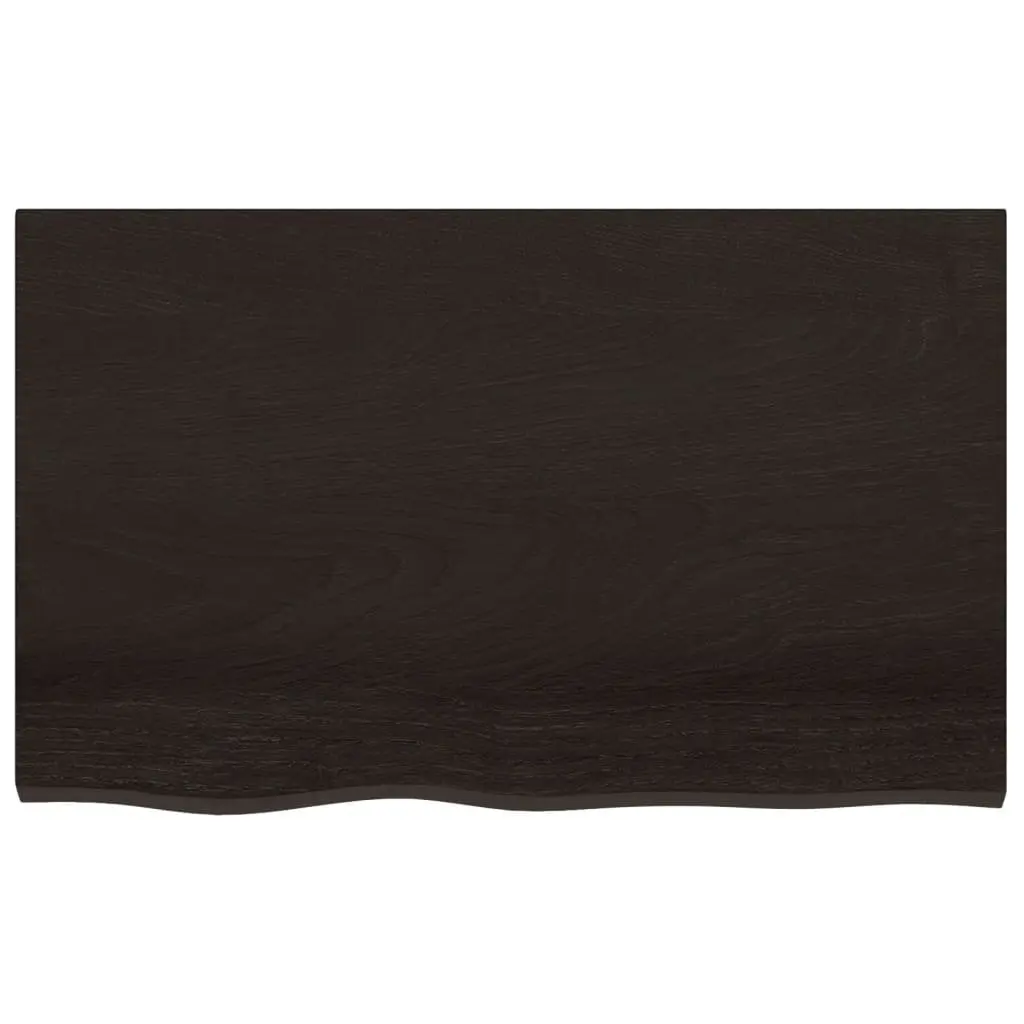 Wooden Table Top 80x50x4 cm Solid Oak Dark Treated Surface Handcrafted Live Edge